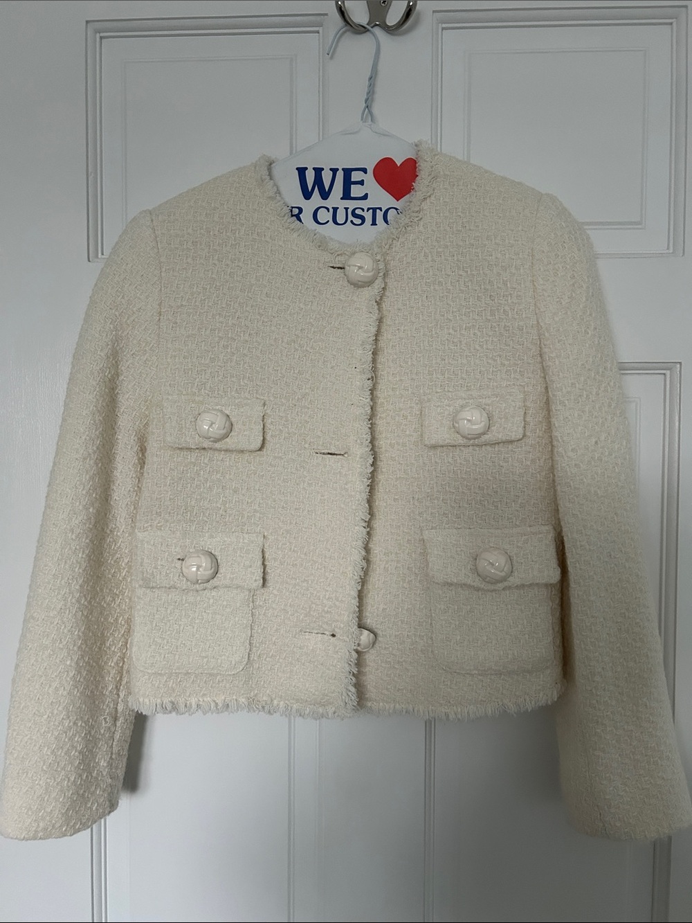 Women’s Cream Bouclé Button-Front Jacket